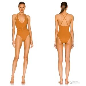Jonathan Simkhai Twilight Solid One-Piece Swimsuit in Terracotta Size Small
